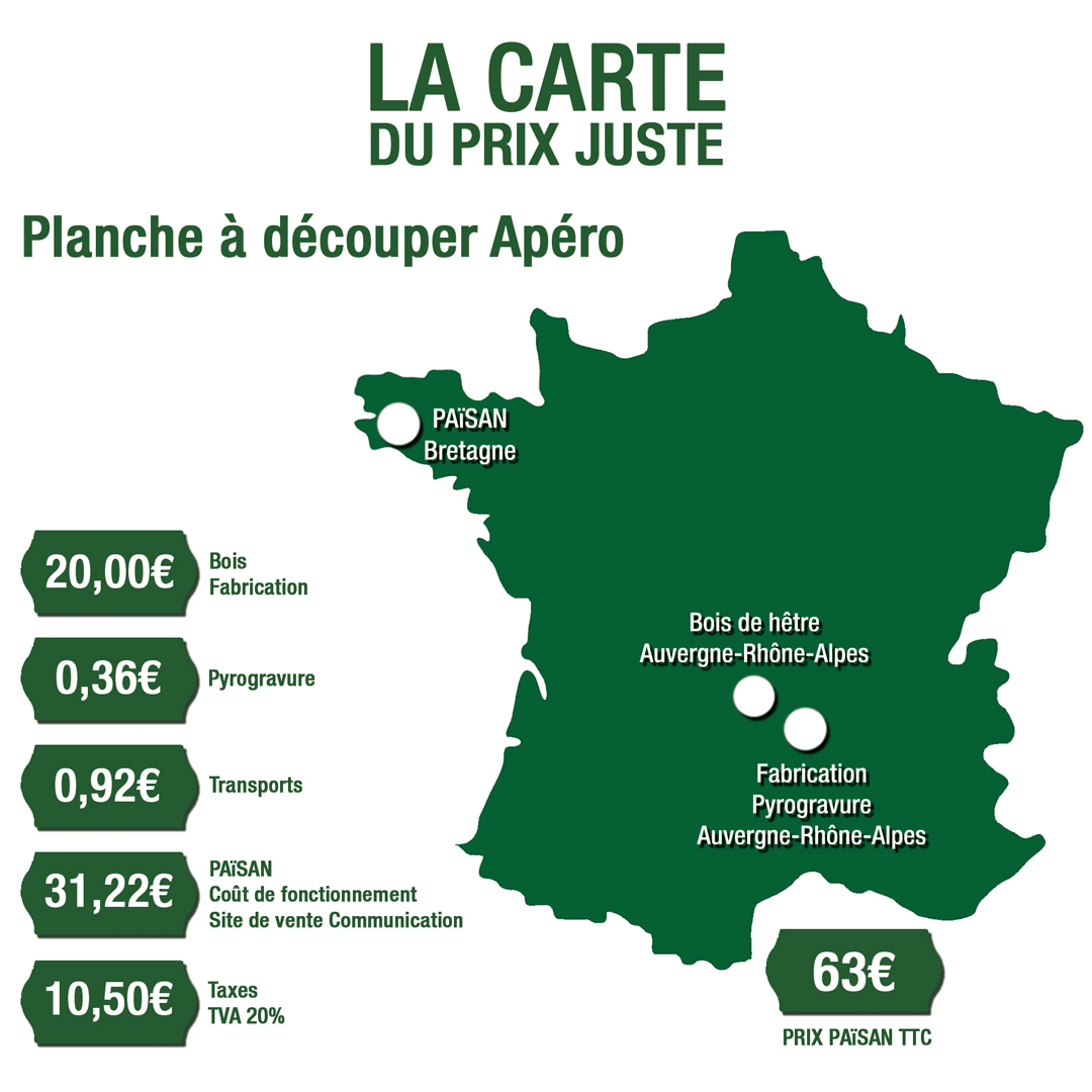 Carte du prix juste de la planche Apéro en hêtre massif français PAïSAN