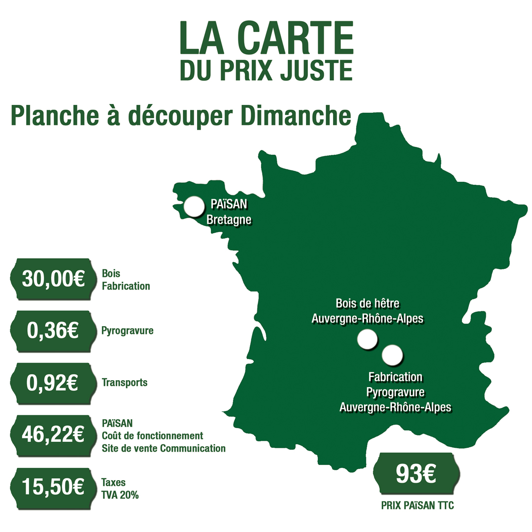 Carte du prix juste de la planche à découper Dimanche en hêtre massif français PAïSAN